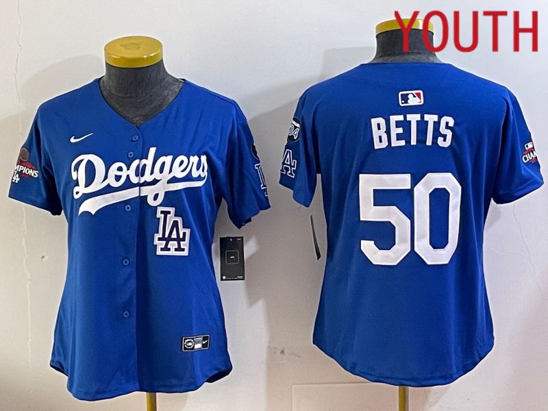 Youth Los Angeles Dodgers 50 Betts Blue Game 2024 Nike MLB Jersey style 1205